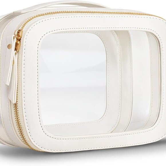 Clear Makeup Bag for Women - Waterproof Travel Toiletry Bag, Transparent Leather - Picture 1 of 7